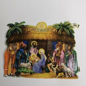 Vintage Christmas Nativity Paper Die Cut 3" Embossed M.P. #918